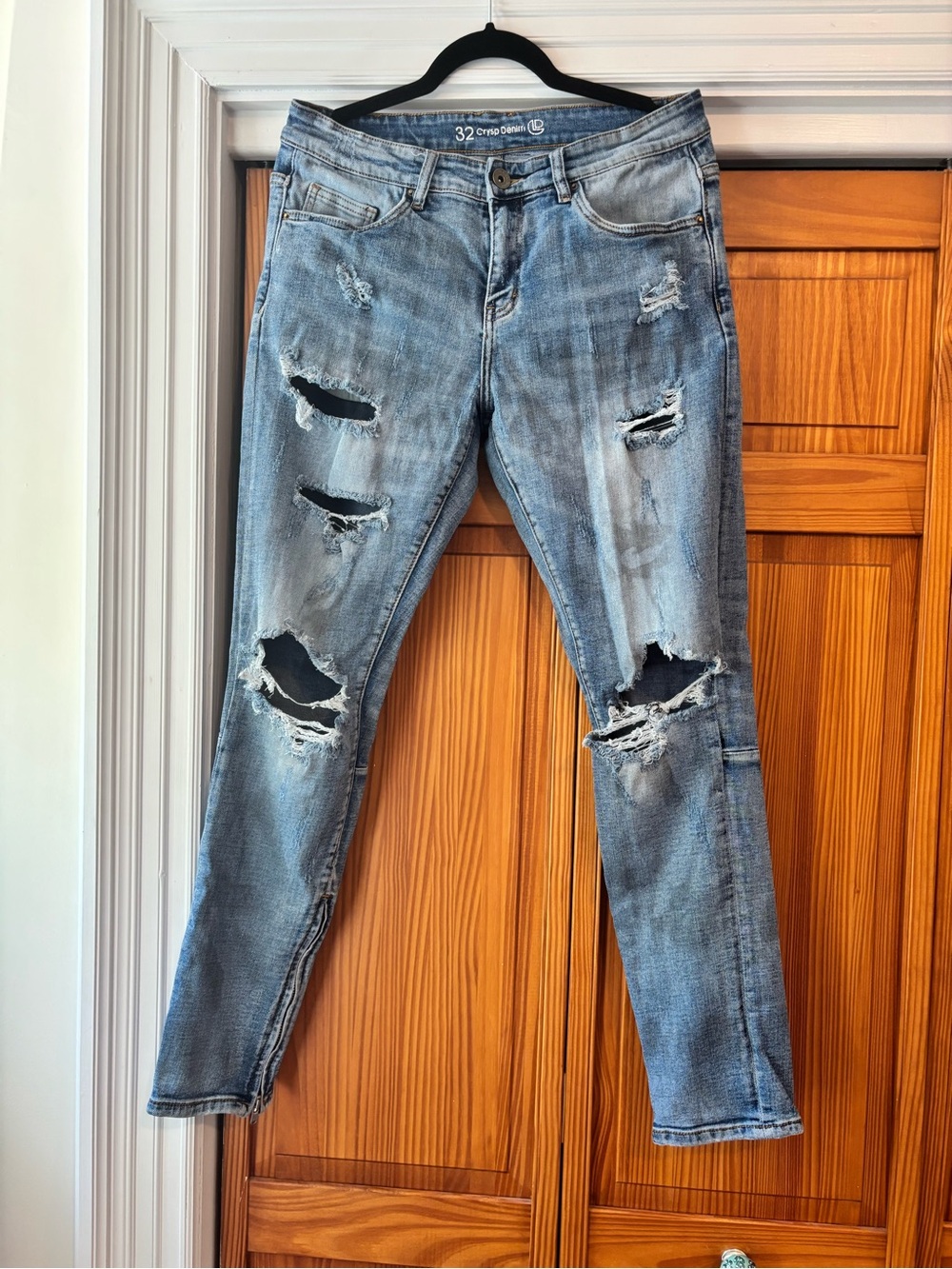 Men's Skinny Ripped Jeans in Light Blue - Casual Stretch Denim